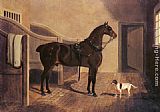 Dog Canvas Paintings - A Favorite Coach Horse and Dog in a Stable